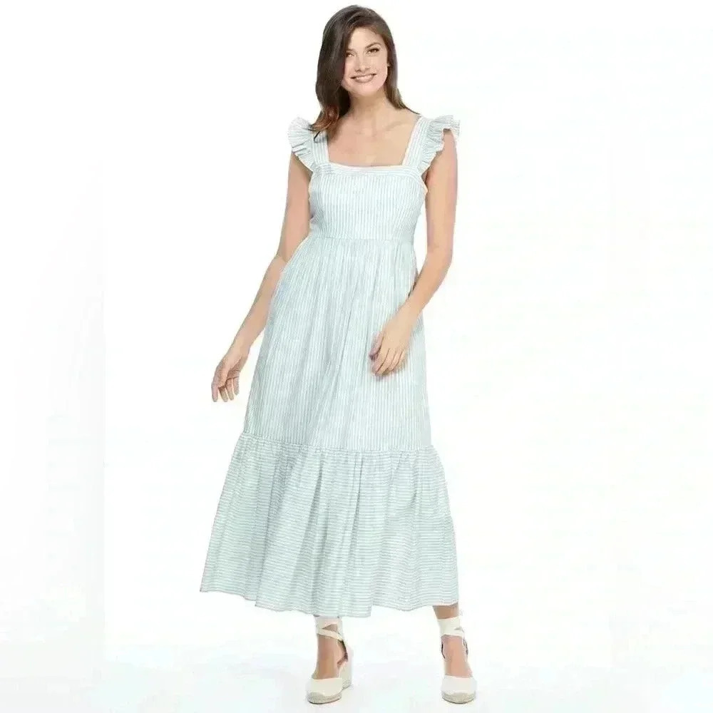 Gal Meets Glam Jasmine Striped Mint Ruffle Dress Size 10- B16